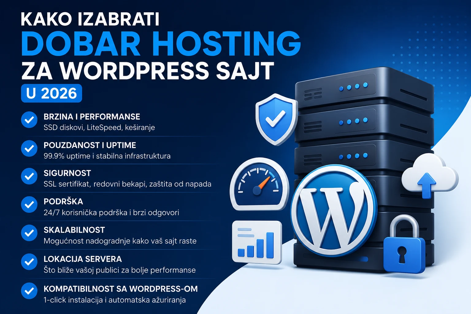 Kako izabrati dobar hosting za WordPress sajt u 2026 – vodič za izbor brzog, sigurnog i pouzdanog WordPress hostinga.